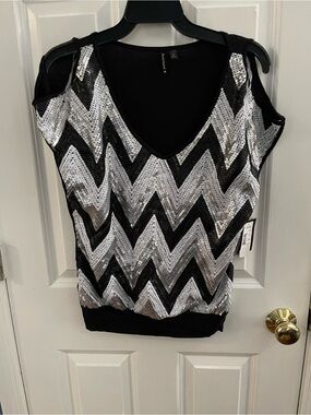 HeartSoul Black Top with Silver Sequin Chevron Pattern